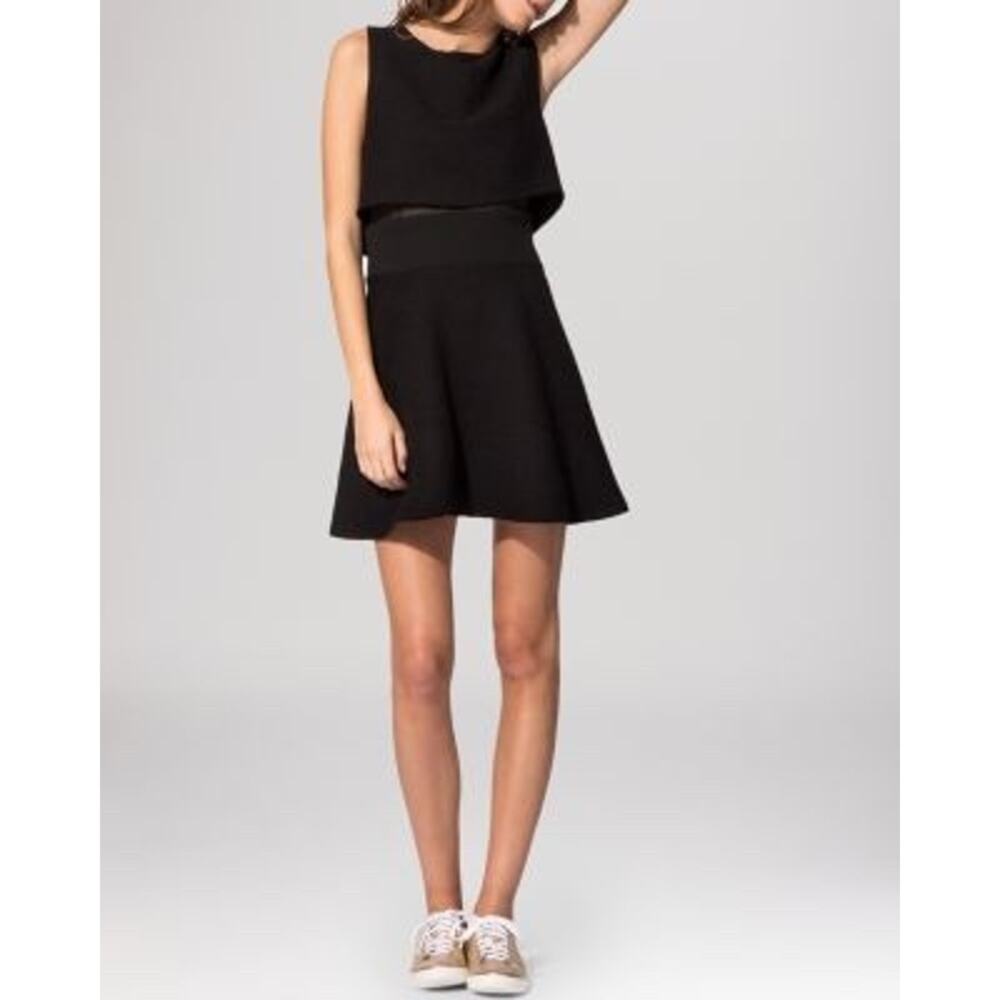 Maje Black Mesh Textured Fit Flare Mini Dress S | Rare Layered Goth Classic